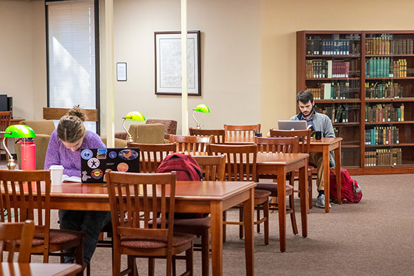 students in library