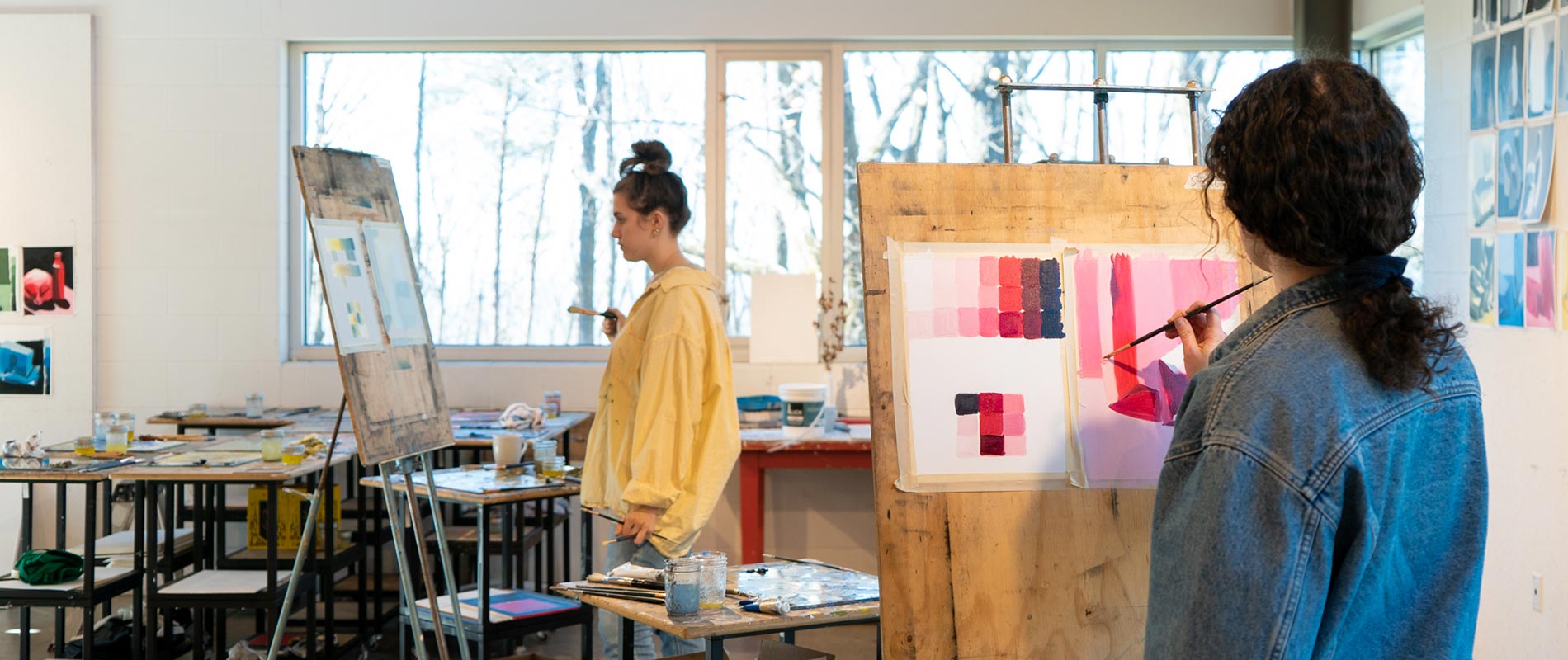 students painting in studio