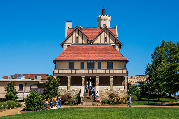 students around academic building